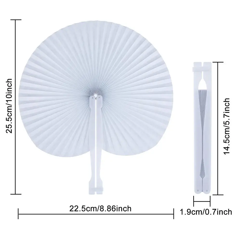  12Pcs White Wedding Circular Paper Folding Fan For Ceremony Invitations Round Shaped Wedding Fans - 33042892662