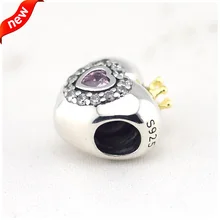 Подходит для Pandora Подвески браслет бусины в форме сердца с 14 к настоящее золото корона стерлингового серебра 925 ювелирные изделия