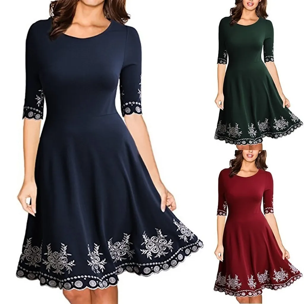 

Women Dress Vestido De Festa Fashion Half Sleeve O-neck Print Casual Slim S-5XL Mini Dress Robe Femme Elegant Womens Dress