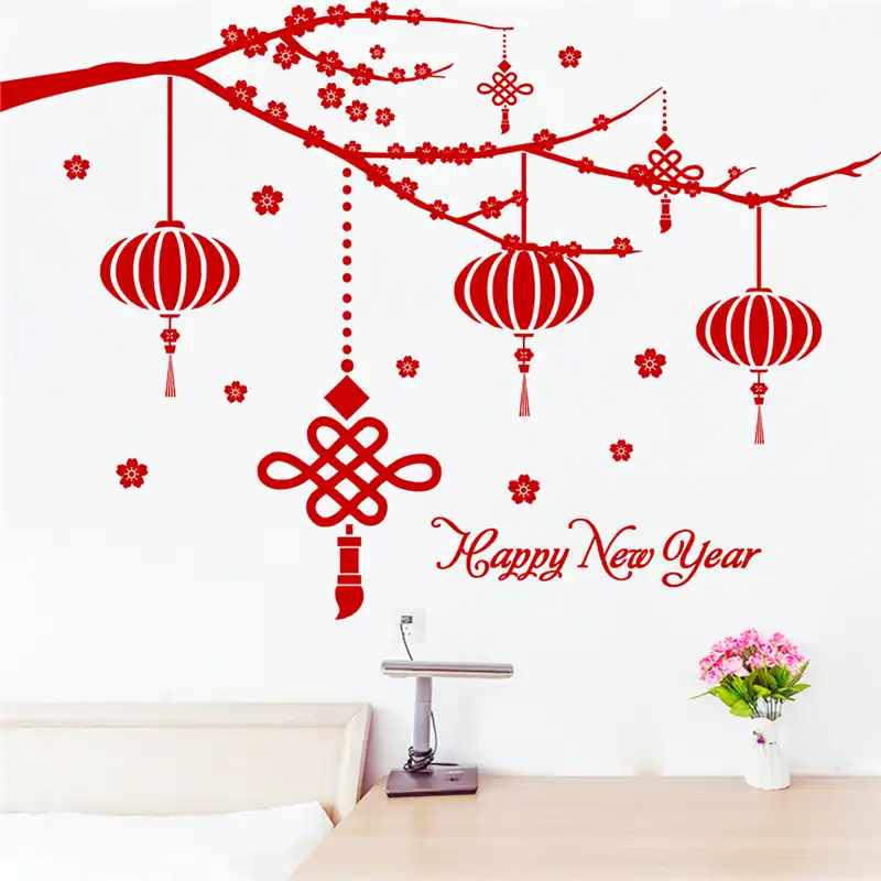 Calcomanias Creativas De Ciruela Flor Linterna Nudo Chino Pared