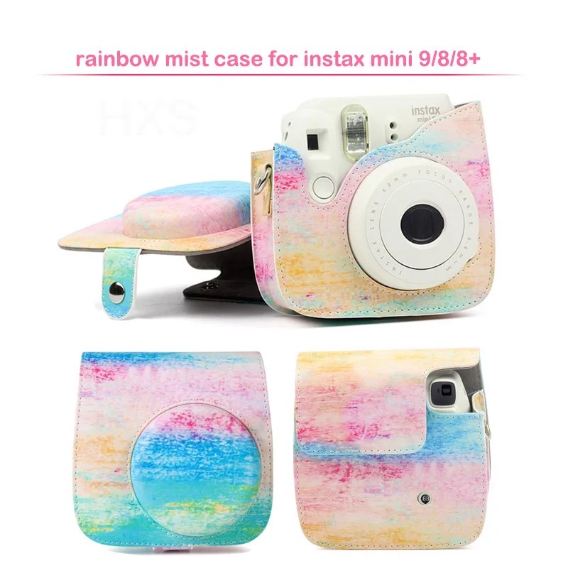 Чехол для Камеры моментальной печати Fujifilm Instax Mini, чехол из искусственной кожи с плечевым ремнем для камеры Instax Mini 9/8+/8 Polariod s - Цвет: Rainbow Mist