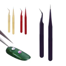 2 шт. изогнутый Прямой пинцет стикер для ногтей Стразы Ложные щипцы для ресниц Picker нержавеющая сталь Макияж Украшение ногтей инструменты для маникюра