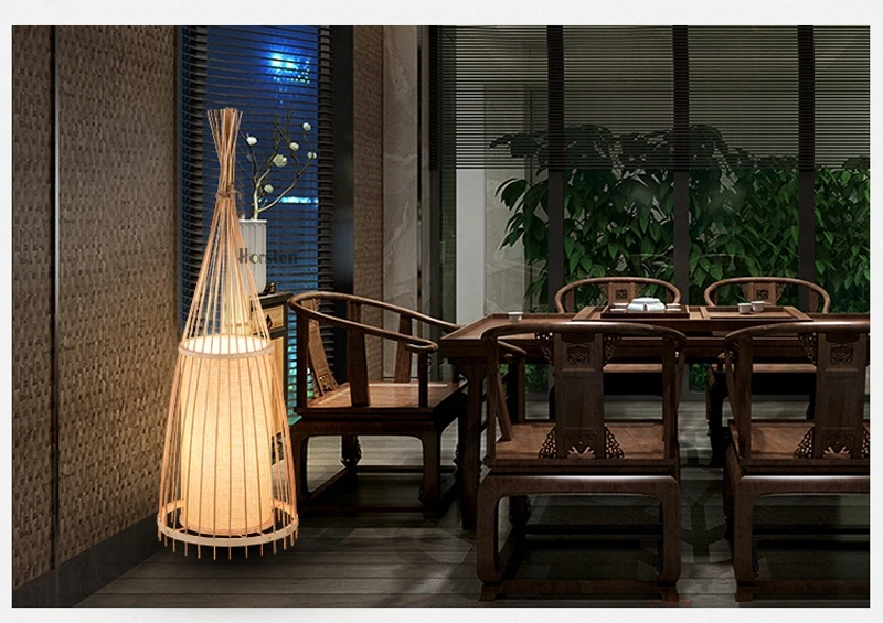 Деревянные бамбуковые торшеры ручной работы в японском стиле, креативные напольные светильники для гостиной, кабинета, спальни, чайного дома, клуба H91cm E27