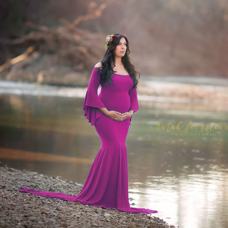 Платье для беременных, реквизит для фотосессии, сексуальное платье макси для беременных, одежда для фотосессии для беременных женщин - Цвет: Фиолетовый