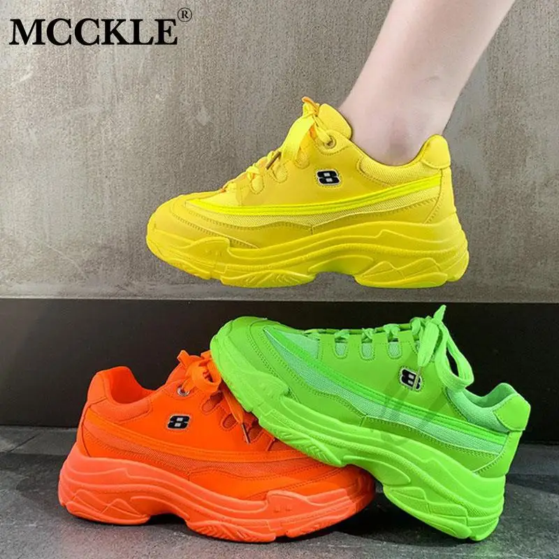 

MCCKLE Autumn Shoes Woman Vulcanized Lace Up Mesh Candy Color Ladies Dad Sneakers Platform Casual Walking Solid Female Footwear