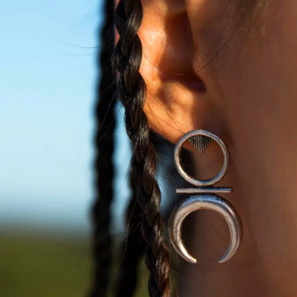 

E0140 Fashion Jewelry Bohemian Style Hoop Earring Women Creative Design Gold Color Round Moon Hoop Earring Ethnic Accessories