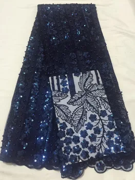 

2018 High Quality African Lace Fabrics/French Net Embroidery Applique Beads Sequins Tulle Lace Fabric For Nigerian Wedding Dress