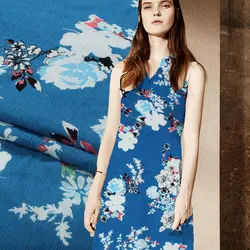 140 см шириной 30 мм 100% хлопок цветочный принт синий против морщин креп хлопок Ткань Летнее платье юбка ткань NN