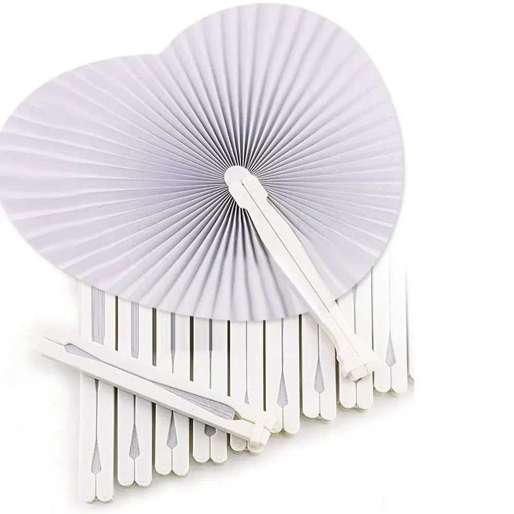 

36 Pcs White Wedding Fan - Fans for Ceremony Invitations Heart Shaped Folding - White Wedding Fan Paper Heart Gadgets for Wedd