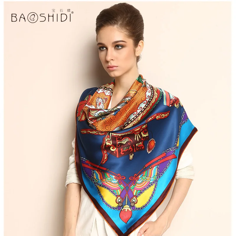 

BAOSHIDI Luxury Brand original design, 100% Pure Silk Women Square Pattern Scarf , large shawl wrap for all occasions, hand made