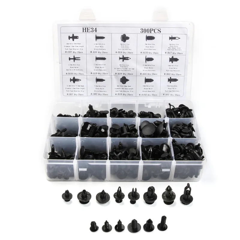 

15 Sizes Car Bumper Clip Push Pin Rivet Trim Molding Clip Nail Rivet Screw Fastener 300PCS Assortment Kit for Mercedes Audi