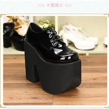 Симпатичные панковские туфли принцессы женские туфли на очень высокой и толстой подошве 15 см в стиле аниме, черные туфли ручной работы на плоской подошве со шнуровкой, pu9618