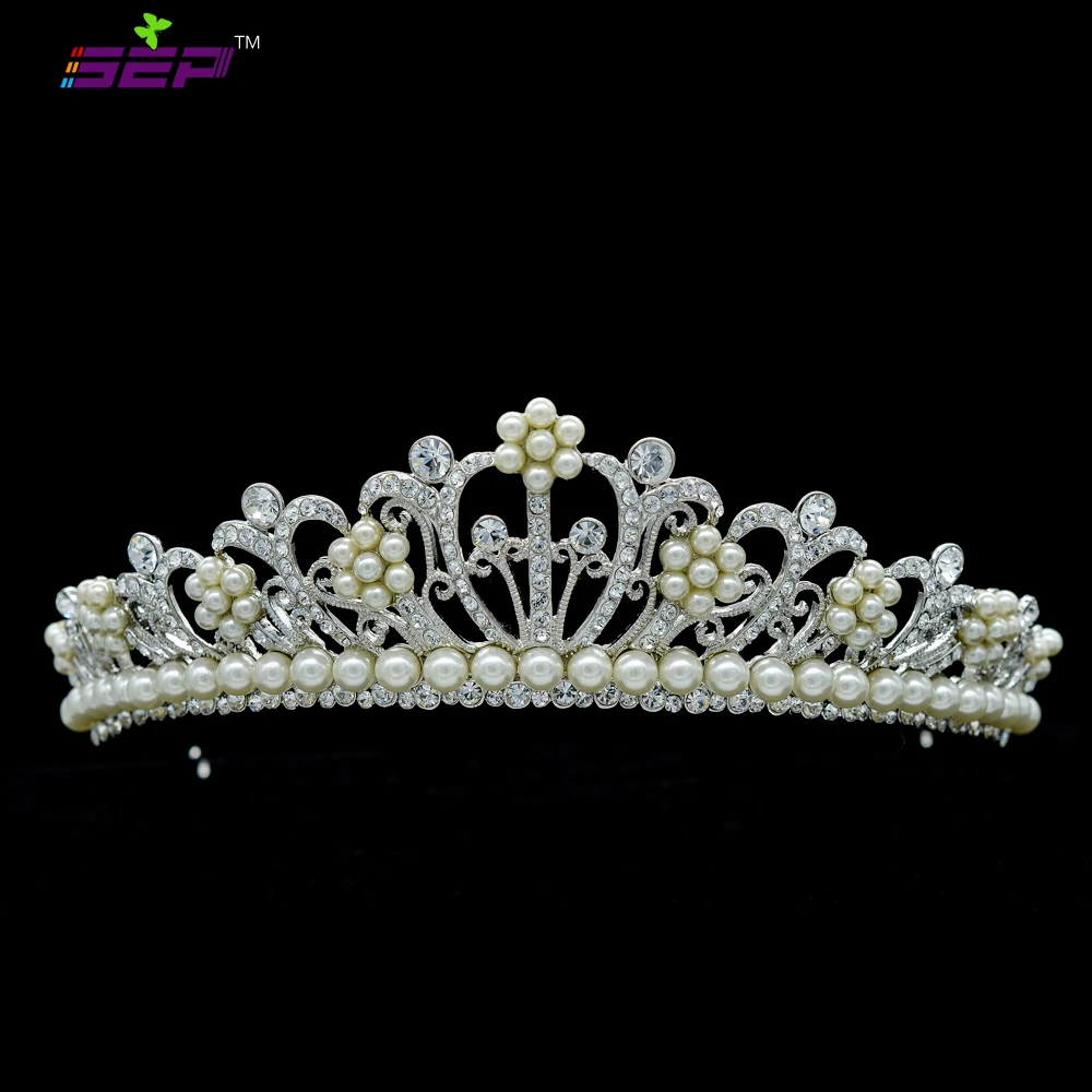 

Popular Bridal Tiaras Crowns Flower Imitation Pearls Tiara Crown Wedding Head Piece Jewelry Austrian Crystals SHA8612