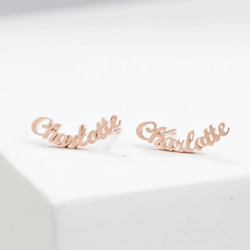 

1 Pair Personalized Custom Name Earrings For Women Customize Initial Cursive Nameplate Stud Earring Gift For Best Friend Girls