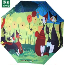 Маслом Зонт Три складной зонтик Дизайн кошек Мяу звезды люди Зонт покрытие предотвратить греться