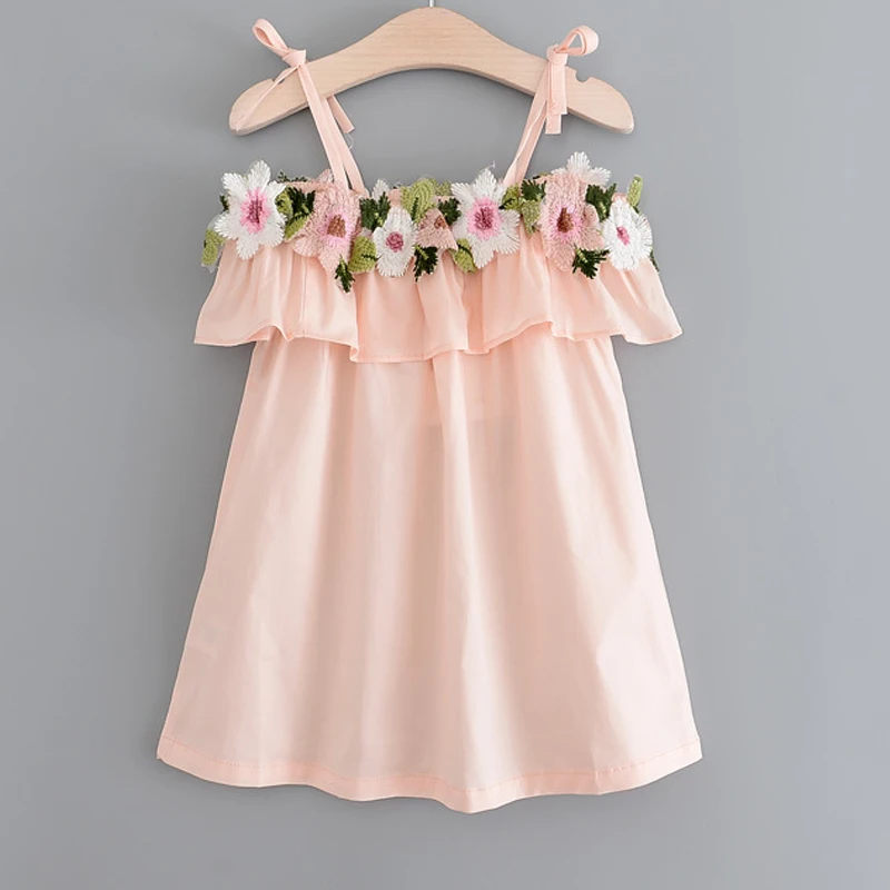 

Summer New Children'S Clothes Fashion Baby Girl Dress Embroidery Flower Strap T-Shirt