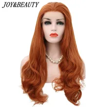 JOY& BEAUTY оранжевый волнистые 28 дюймов жаропрочные волосы, завязанные вручную кружевные части, маскарадный Повседневный синтетический парик