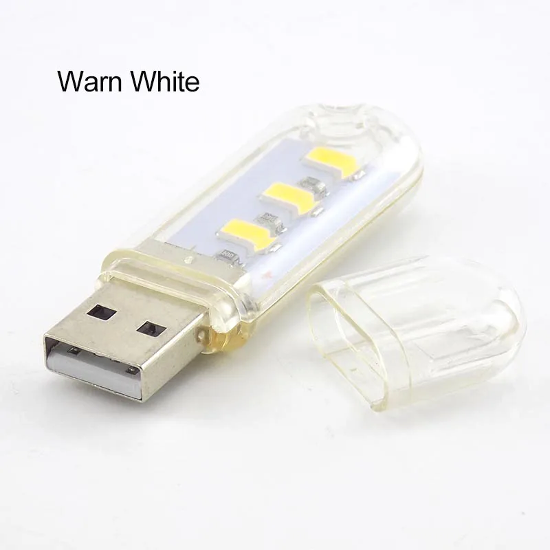 Портативный 5 в мини 3 светодиодный USB светильник Настольная лампа для чтения белый теплый белый ночной Светильник USB флэш-светильник для внешнего аккумулятора ПК ноутбука - Испускаемый цвет: warm white