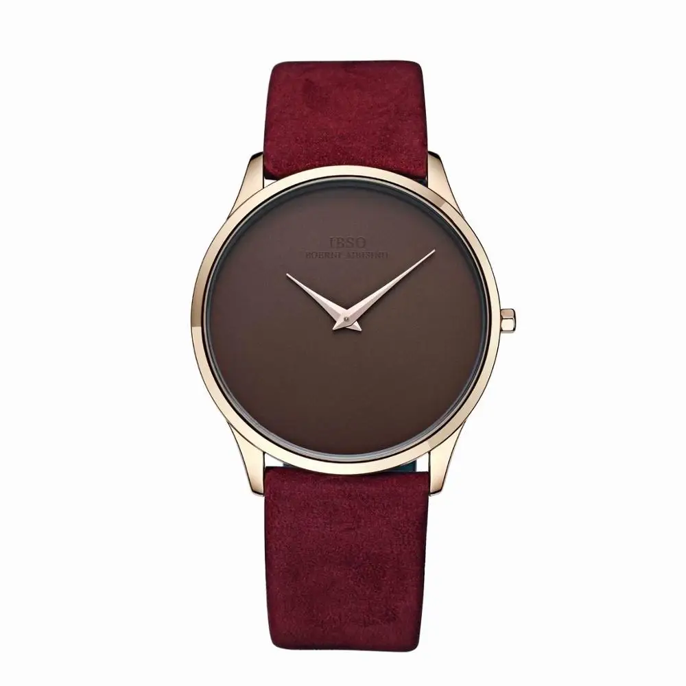 IBSO Роскошные простые парные часы ультра тонкие кварцевые часы для мужчин и женщин кожаный ремешок часы B2219 - Цвет: B2219-GBRR