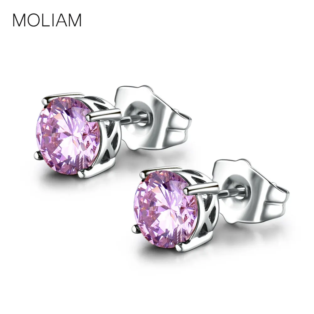 MOLIAM/милые романтичные серьги для девочек серебряного цвета, Круглый, кубический цирконий, серьги-гвоздики с кристаллами, модные ювелирные изделия MLE029