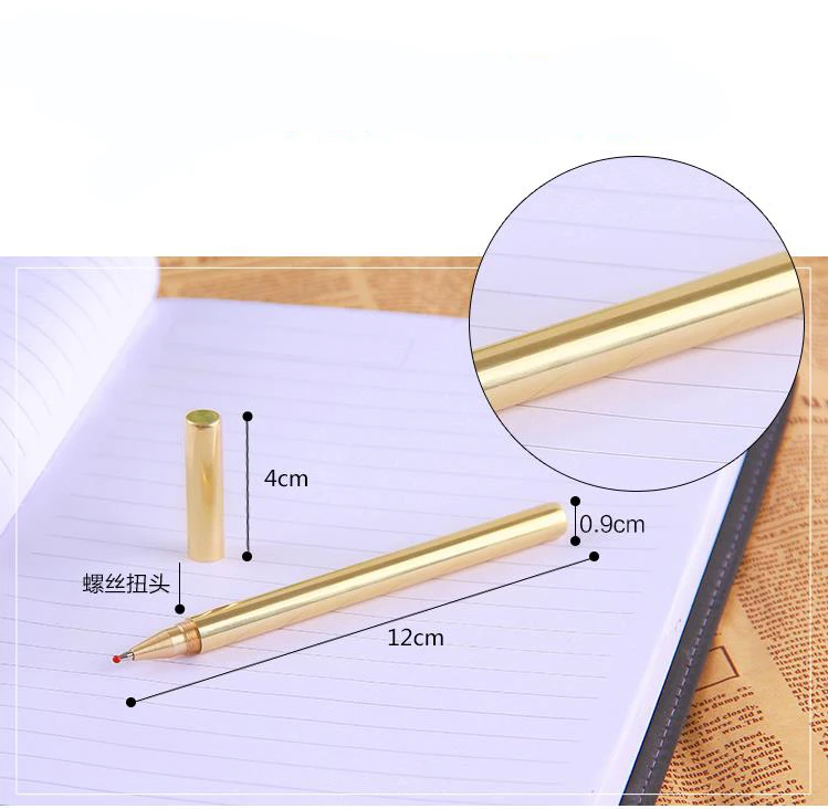 Полностью Металлическая латунная шариковая ручка, золото, на выбор, минимализм, супертонкие шариковые ручки для письма, канцелярские принадлежности 0001