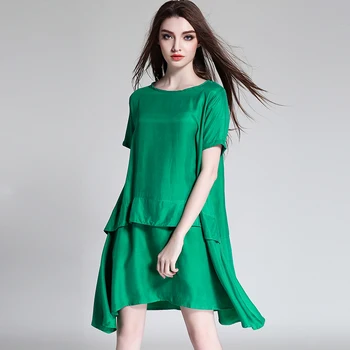 

Summer women loose smooth dress Cuprammonium rayon elegant asymmetrical dress female fashion vestidos 3 colors plus size XXXXL