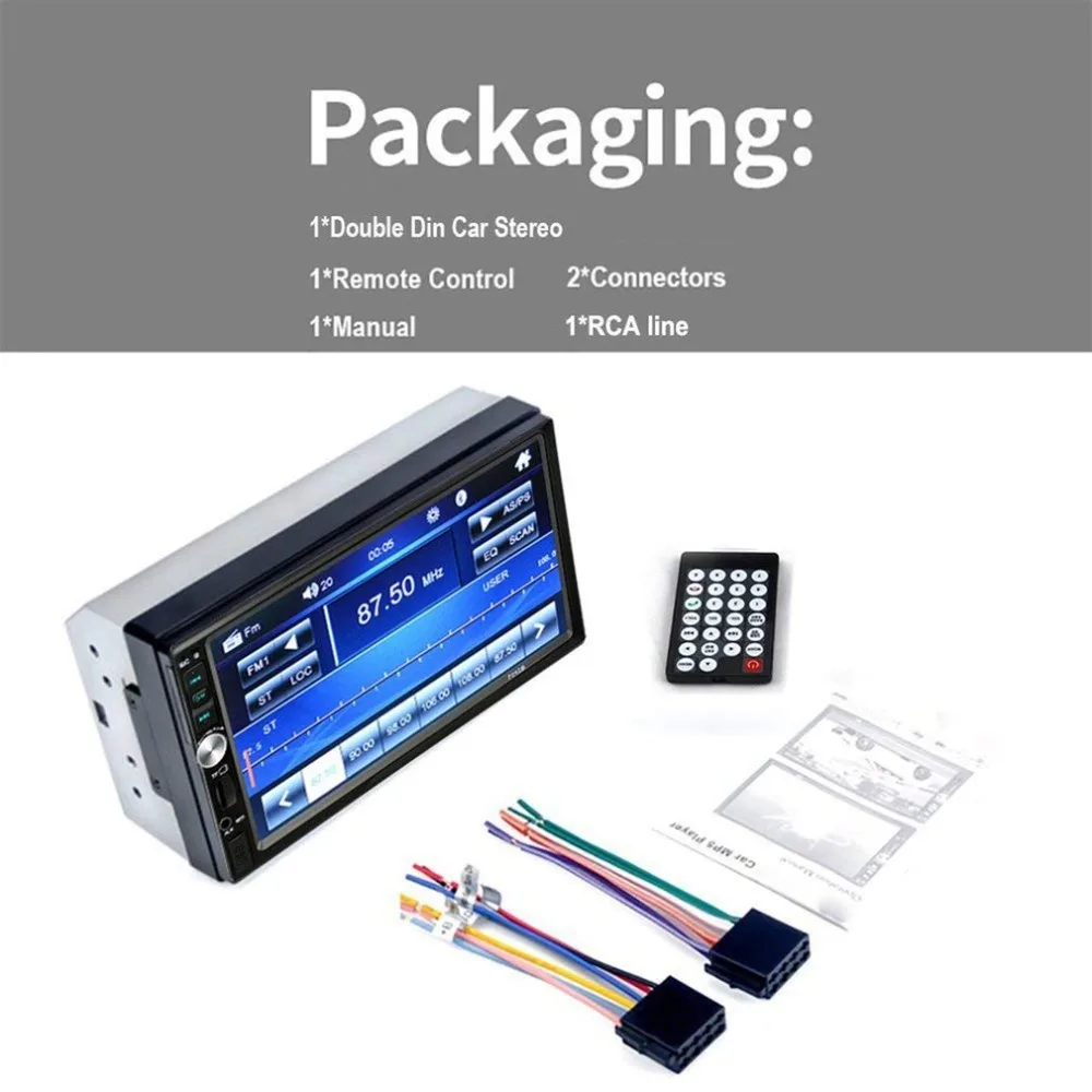 

7012B 7" Double Din Touch Screen Car Audio Stereo Receiver MP5 Player FM Radio Bluetooth MP3 Player Support TF