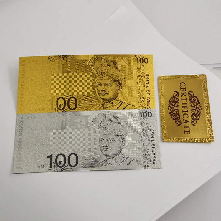 Дизайн 2 шт./лот Малайзия 100 Ringgit нормальное золото и посеребренные декоративные деньги украшения с золотой сертификацией