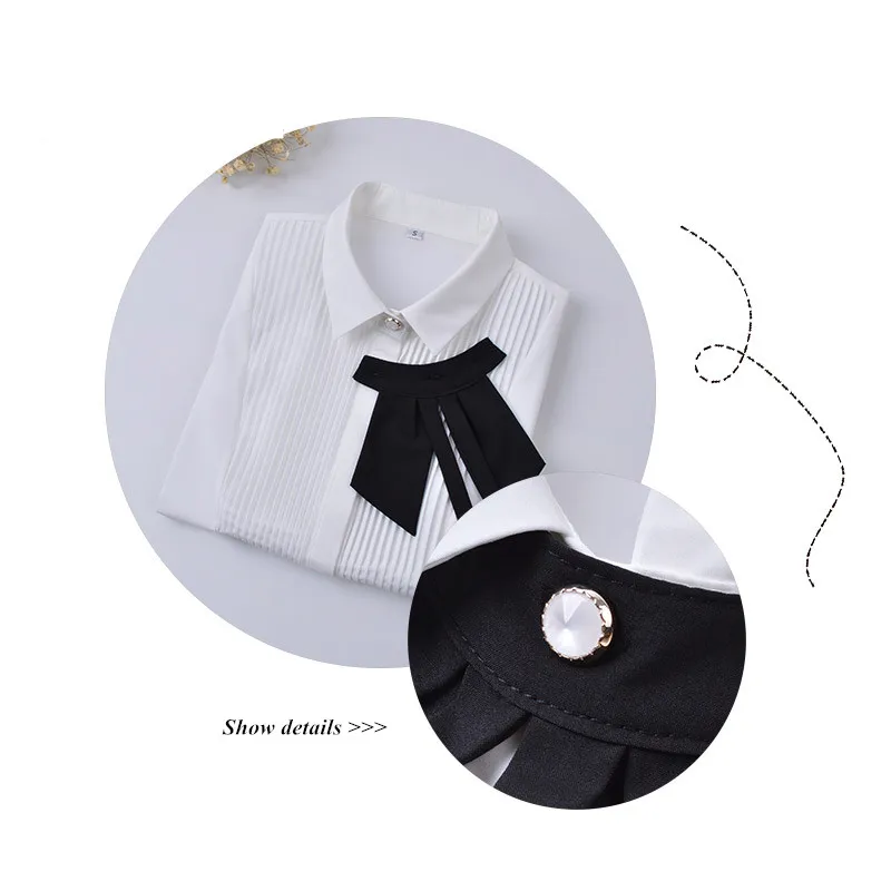 Новая весенняя элегантная женская белая рубашка с галстуком-бабочкой, деловая тонкая шифоновая блуза с длинным рукавом, Офисная Женская одежда размера плюс, топы для работы