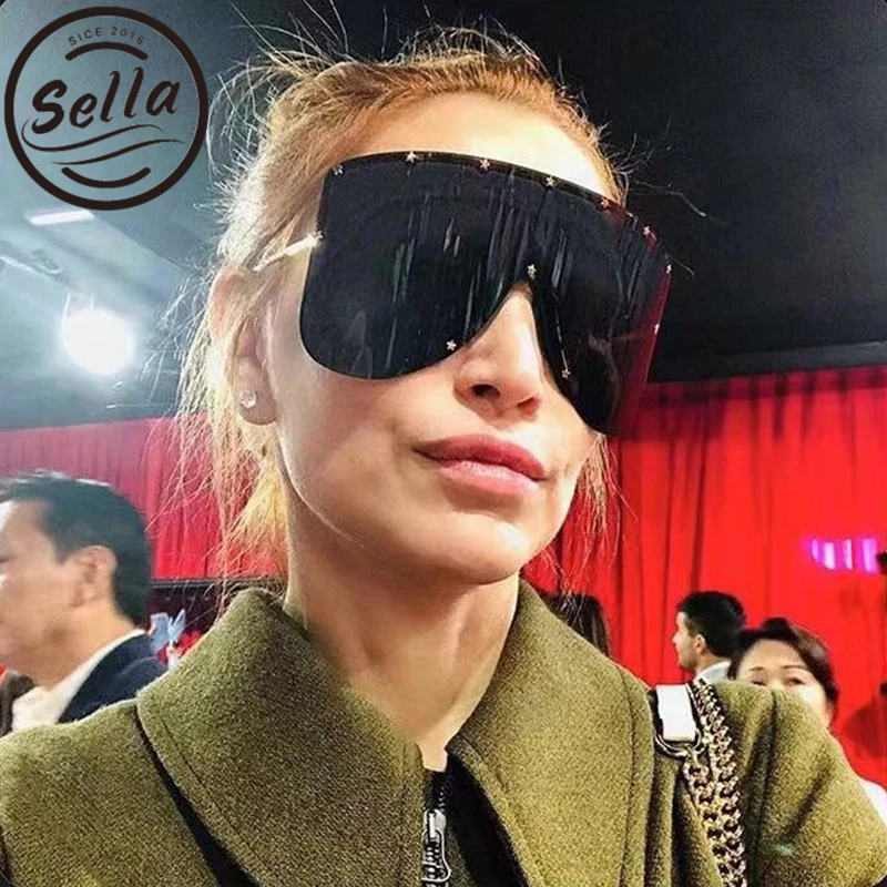 

Sella New Arrival Oversized Metal Frame Goggle Sunglasses Brand Designer Stars Decoration Men and Women Large Mask Gothic Shade