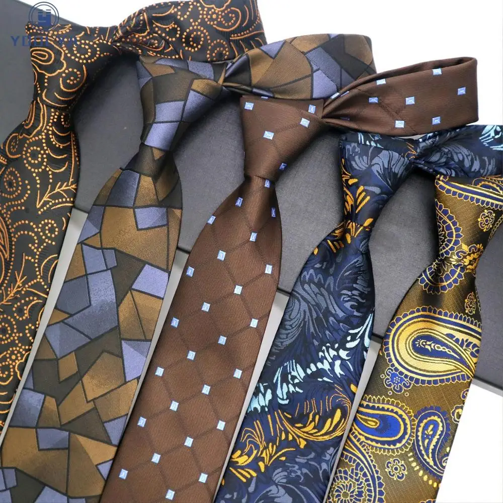 Fashion Mens Tie 8CM Brown Silk Neckwear Floral Dot Jacquard Woven