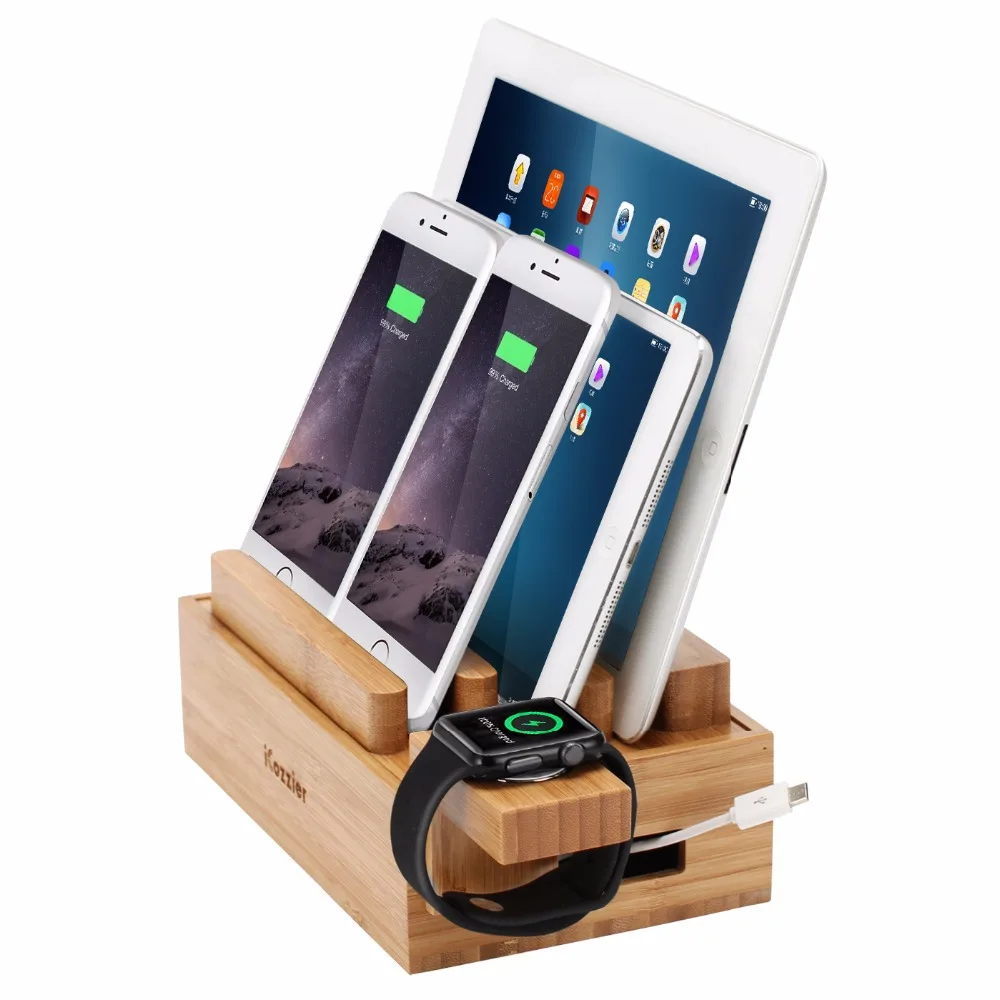 

Acoki Mini Bamboo Watch Stand Universal Multi-device Charging Station and Cord Organizer Stand Dock for Apple Watch/iPhone/ iPad