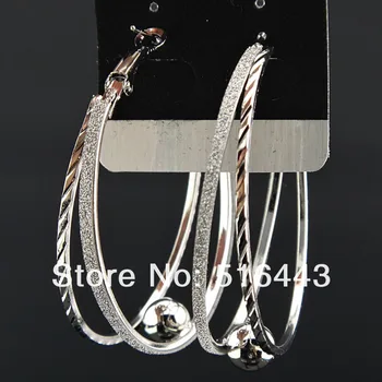 

Charms 12pairs Silver plated Stainless Steel Bead Women Frost Hoop Earrings Wholesale Jewelry Lots A-832