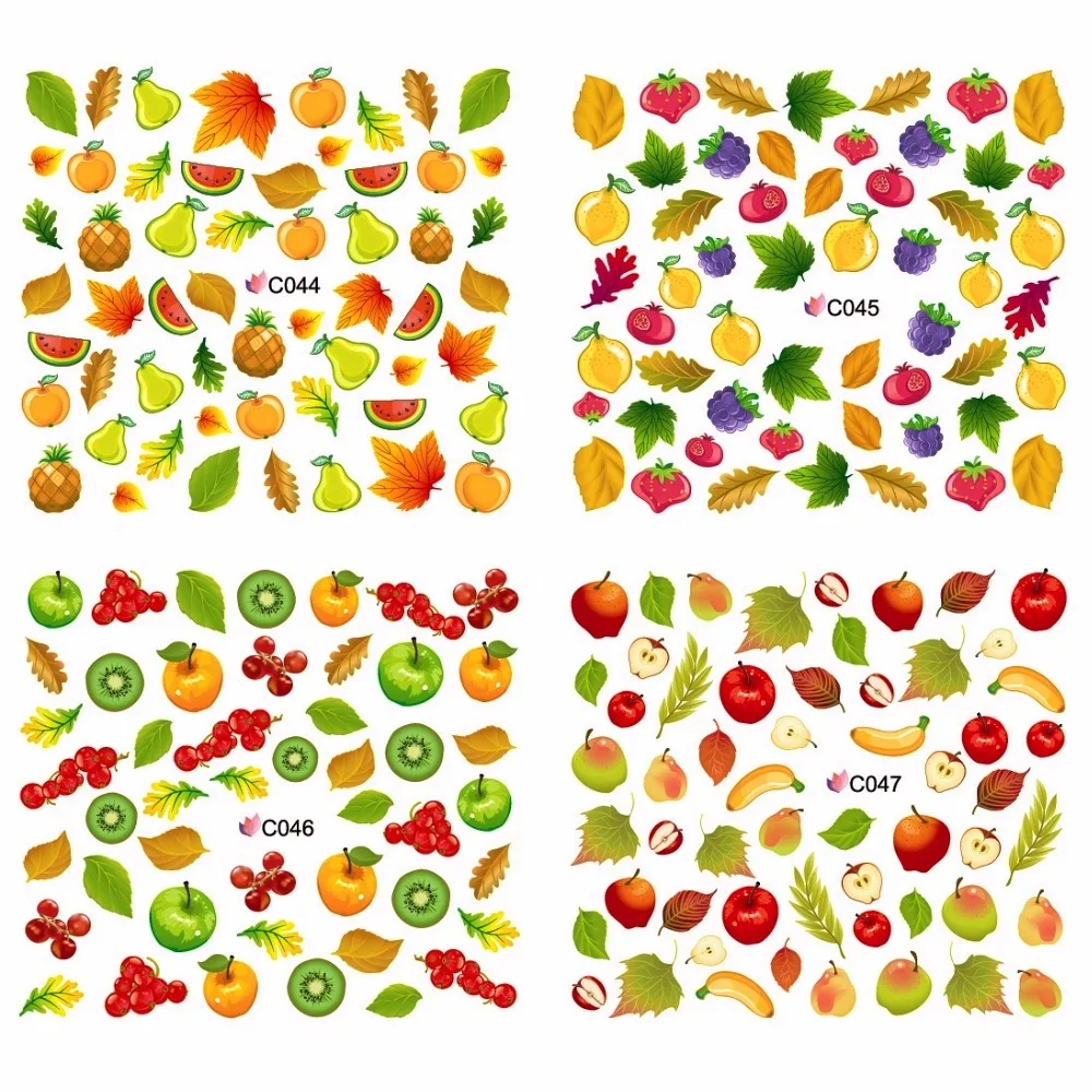 

4 PACKS / LOT FULL COVER FRUIT APPLE PEAR BANANA STRAWBERRY CHERRY NAIL TATTOOS STICKER WATER DECAL NAIL ART C044-047
