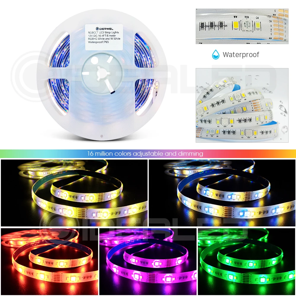 

RGB+CCT Home Smart zigbee RGBCCT LED Strip Lights 12V RGB+Cold White+Warm White Changing Color 5m Waterproof 6 wire Full Color