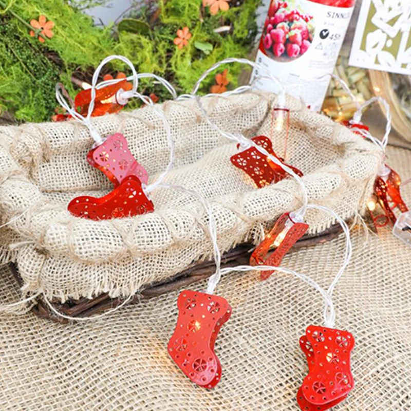 На батарейках красные носки гирлянды рождественские сказочные лампы светодио дный гирлянды свадебные новогодние Садовые принадлежности