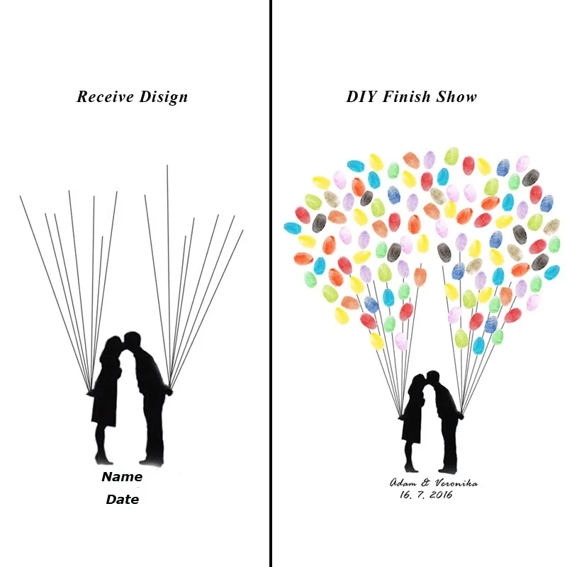 Отпечаток пальца подписи холст Рисование воздушный шар дерево свадебный подарок персонализировать Свадебные украшения DIY Гостевая книга - Цвет: SZ 004