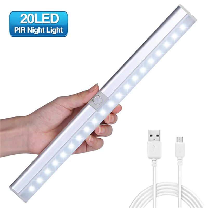 CLAITE портативный светодио дный 20 LED USB Перезаряжаемый свет датчик и PIR Mtion Шкаф Свет Ночной светильник для кухни лестницы гардероб датчик света лампа светильники кухня светодиоды освещение лампыподсветка для