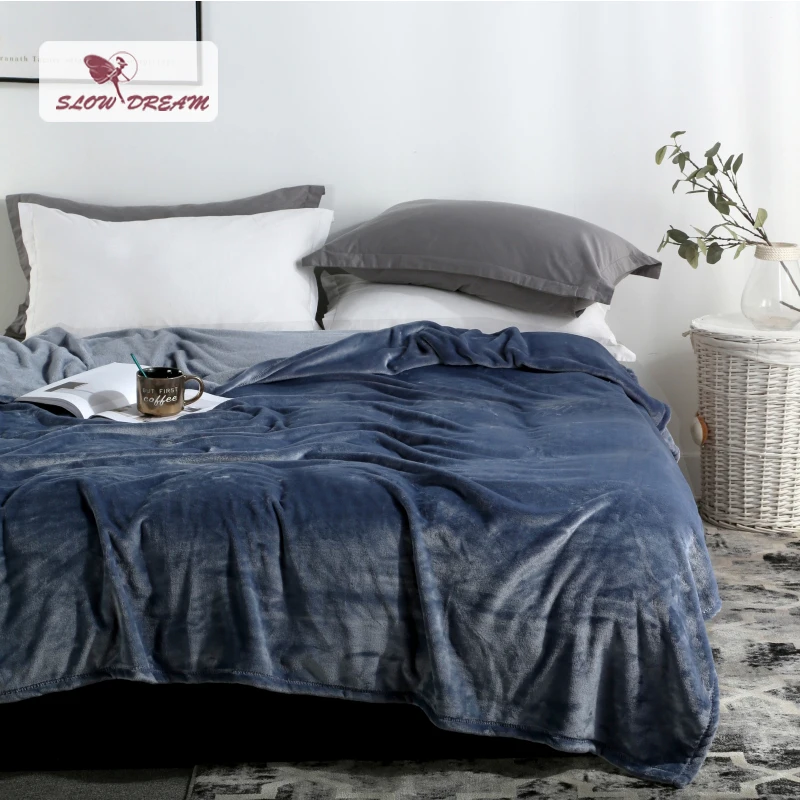 

SLOWDREAM Flannel Blanket Blue Bed Mantas Soft Throw Fleece Winter Blanket For Children Adult Bedspread Sofa Bed Covers Quilts