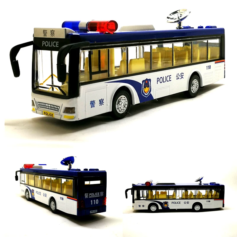 

High simitation Police Bus 19Cm Alloy Public Traffic Policeman Toys For Kits With Light Sound Pull Back Kids Toys Free Shipping
