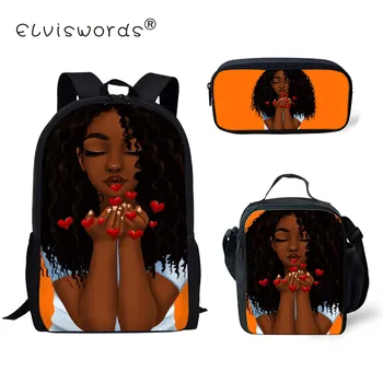 

ELVISWORDS 2019 Girl School Backpack for Kids Black Art African Print 3pcs/set School Bags Children Primary School Book Bag