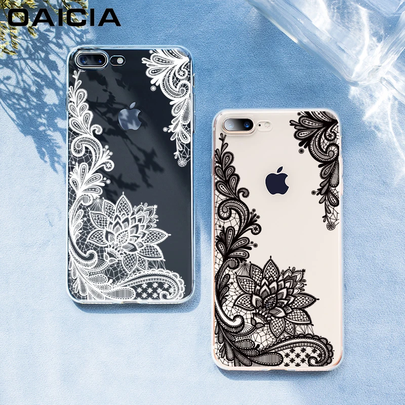 Роскошный силиконовый чехол для телефона iPhone 8 7 6 6s Plus 5s чехлы с 3D кружевом