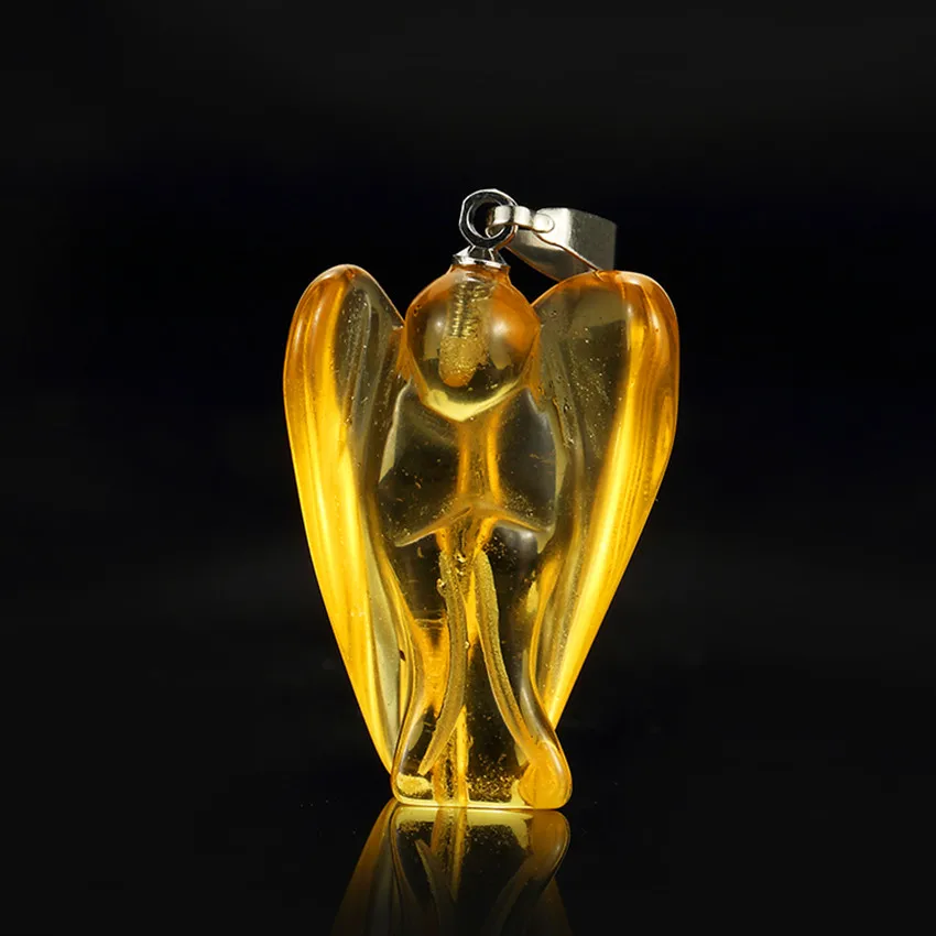 

Kraft-beads Silver Plated Vintage Yellow Citrines Crystal Carved Lovely Cupid Angel Pendant For Christmas Gift Jewelry