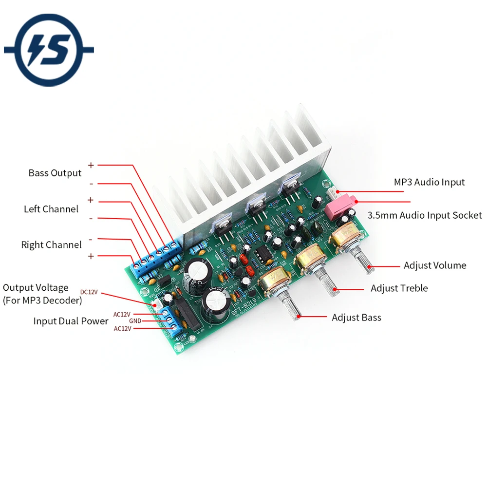 

NE5532 2.1 Bass Subwoofer Audio HIFI Amplifier Board Module TDA2050A+TDA2030A Three-channel Power Board 60W