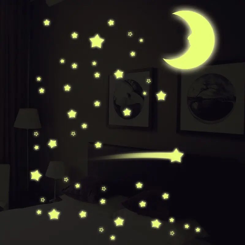 50 шт 3D звезды светится в темноте наклейки на стену светящиеся флуоресцентные наклейки на стену для детей Детская комната Спальня Декор для потолка