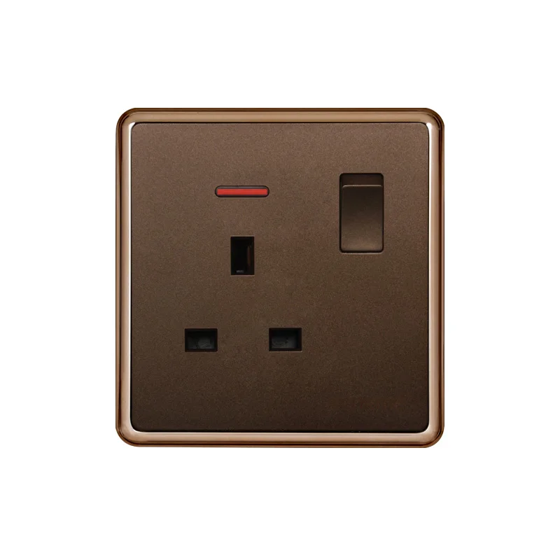 

UK standard 3 Pin plug wall socket with ON/OFF switch, Dark Champagne Gold 16A 220V electrical outlet