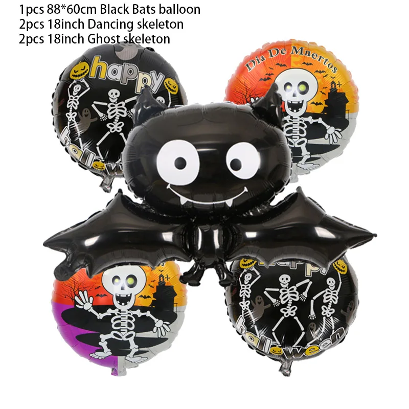 MMQWEC Хэллоуин воздушный шар из фольги призрак воздушный шар надувные черные летучие мыши Танцы скелеты оранжевый и черный шар Хэллоуин украшения