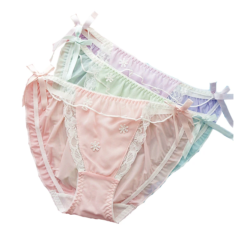 Briefs women Ice silk lace sexy milk silk underwear cotton crotch