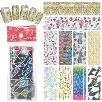 

YZWLE 10 Designs Nail Art Full Tips Wraps DIY Nail Transfer Foil Decals Foils Polish Adhesive Wraps #XKT-N22