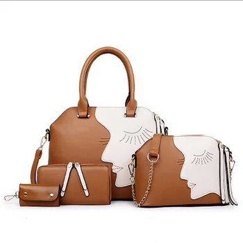 

2018 Famous Brand Personality Girl Face Tote Bags Designer Women Handbag + Messenger Bag + Purse + Key Bag 4 Pcs/Sets GD02